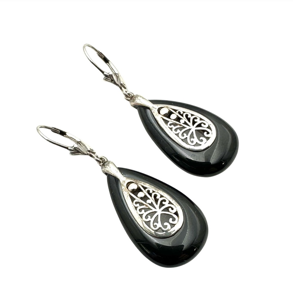 Whitney Kelly Black Onyx 925 Silver Chandelier Dangle Earrings 2” #67
